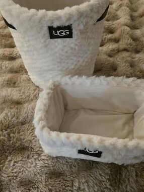 UGG Cream Plush Faux Fur Storage Baskets Duo-New No Tags